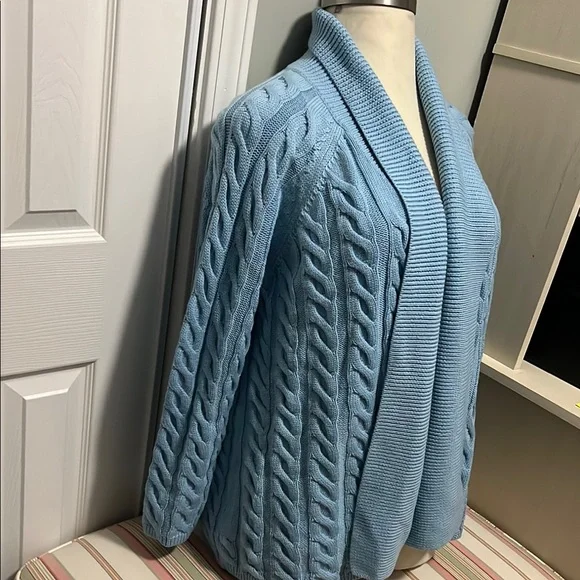 Talbots Blue Cable Knit Cardigan with Shawl Collar - Picture 2 of 7